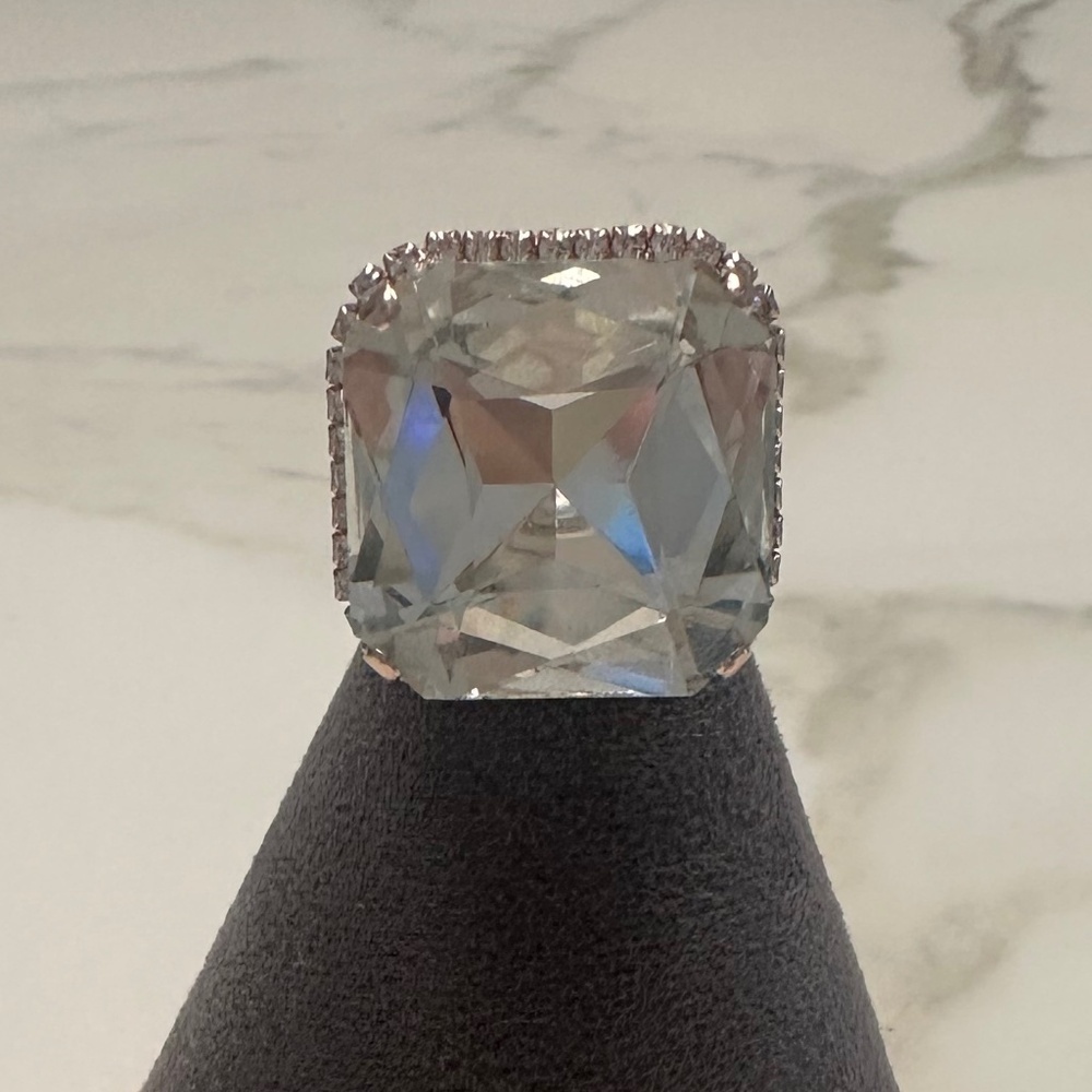 REBEKAH PRICE - Statement Square Crystal Ring in Rose Gold Plated Square Ring - Picture 2 of 12